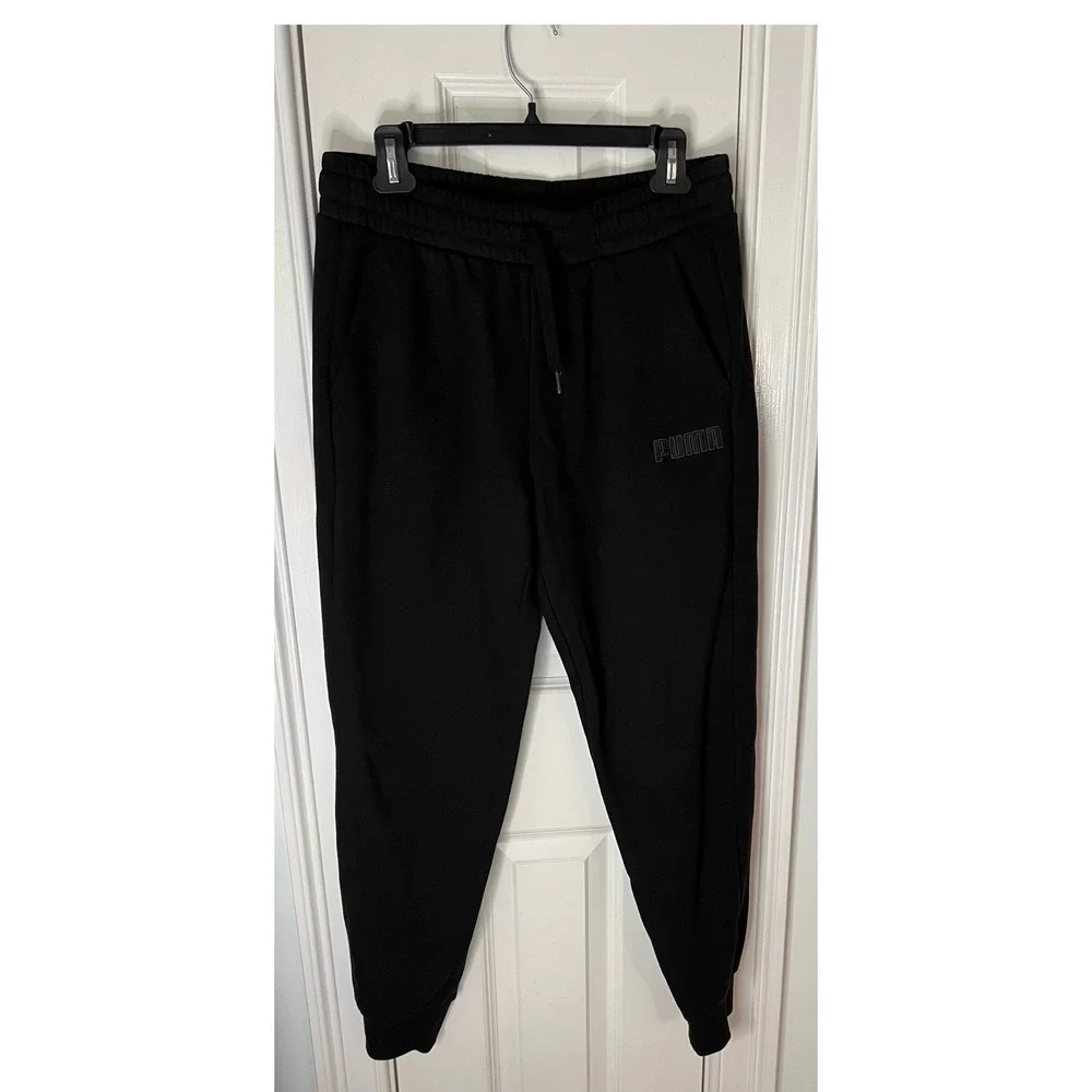 Puma Mens Fleece Joggers Black Sweatpants Embroidered Logo 671689-01 Size M